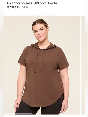 NWT Lane Bryant LIVI Active Short-Sleeve Soft Hoodie - Brown Size 26/28